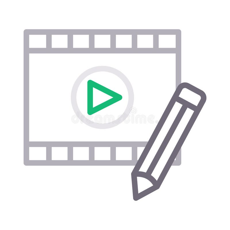 Edit filmstrip video thin color line vector icon stock illustration