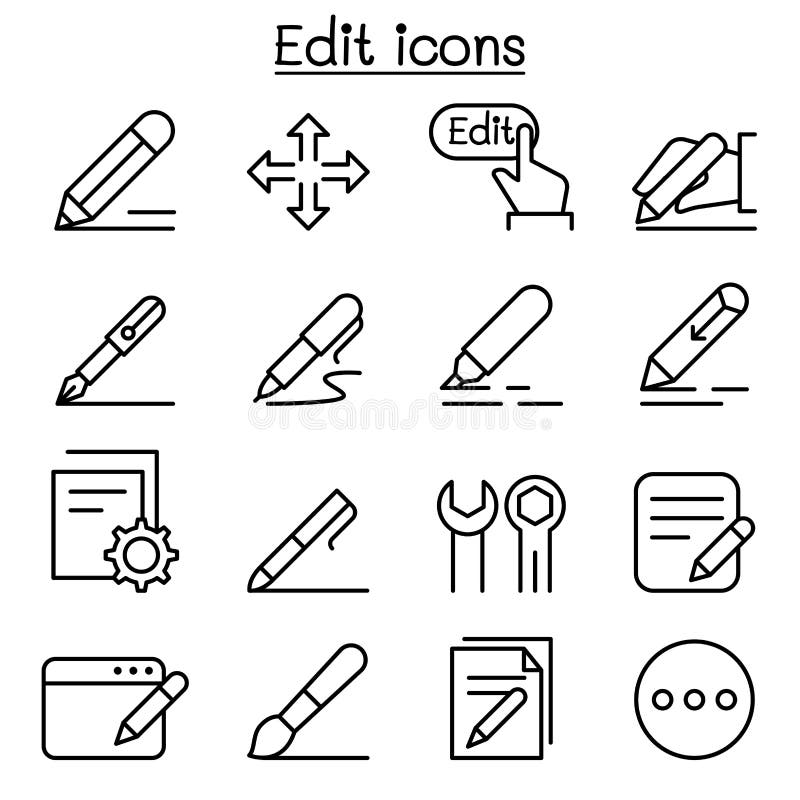 Edit icon set in thin line style vector illustration