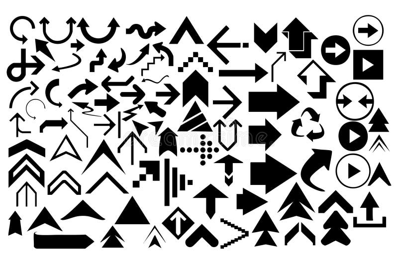 Editable arrows vector collection. Features directional icons, cursors, pointers, and UI elements in EPS, AI, formats. Scalable for prints, web design, apps, and digital projects. Scalable vectors