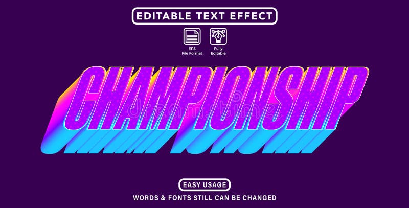 Editable graphic text effect championship style stock illustration
