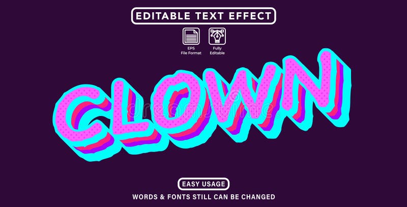Editable graphic text effect clown style stock illustration
