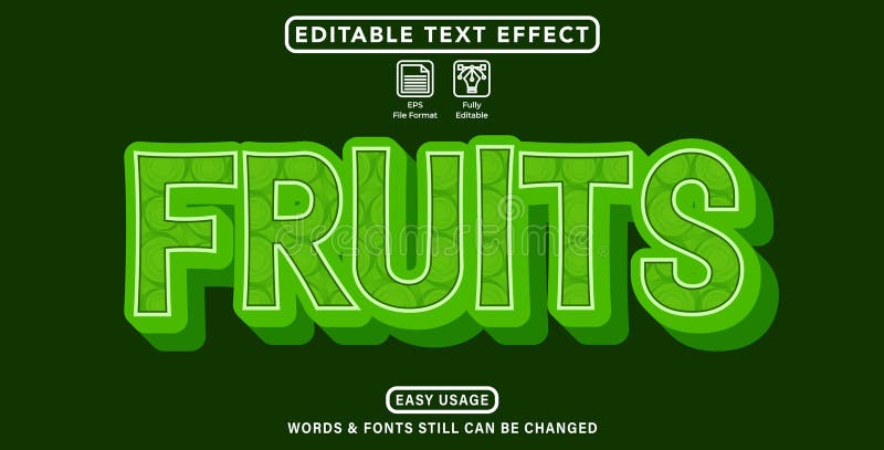 Editable graphic text effect fruits style stock illustration