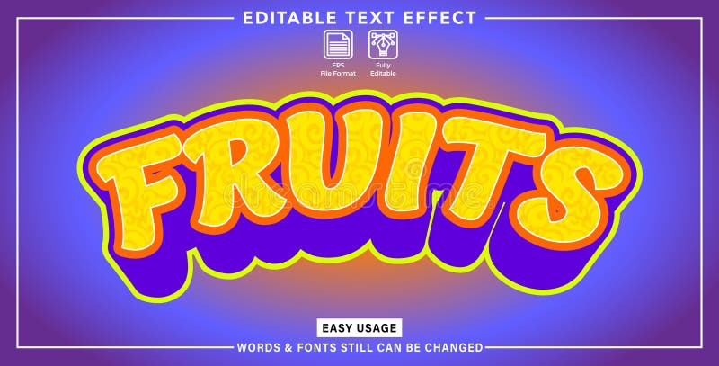 Editable graphic text effect fruits styles vector illustration