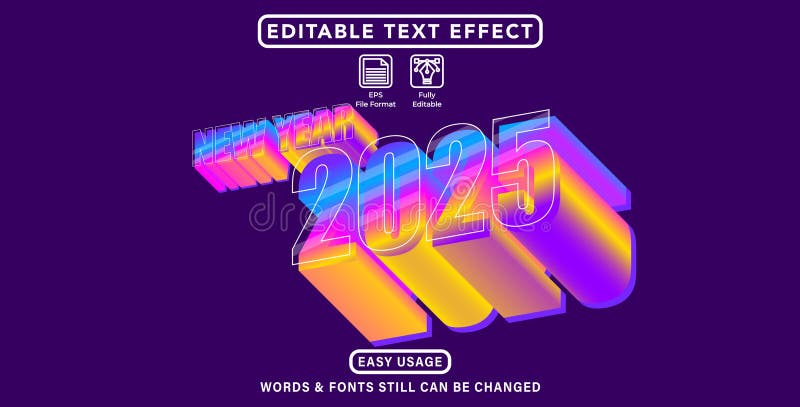 Editable graphic text effect new year 2025 style vector illustration