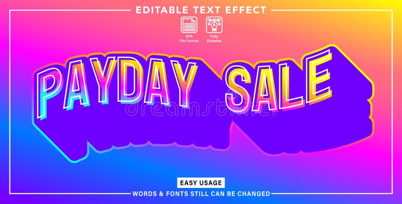 Editable graphic text effect payday sale styles stock illustration