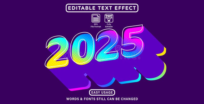 Editable graphic text effect 2025 style stock illustration