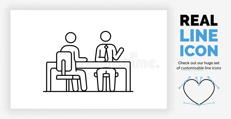 Editable Real Line Icon Of Two Stick Figure Business People Sitting At