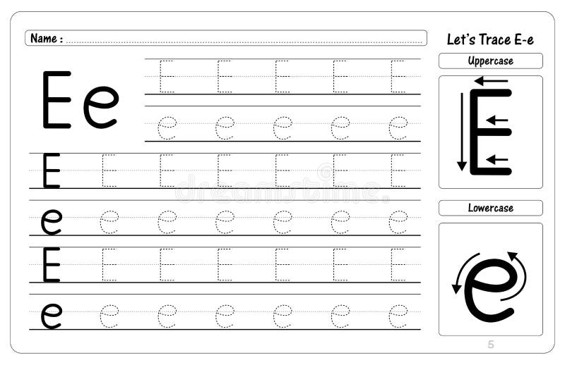 letter e tracing and writing worksheets stock vector illustration of child line 204886632