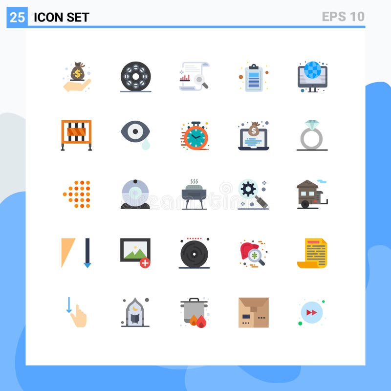 Editable Vector Line Pack of 25 Simple Flat Colors of test, education, chart, document, report stock illustration