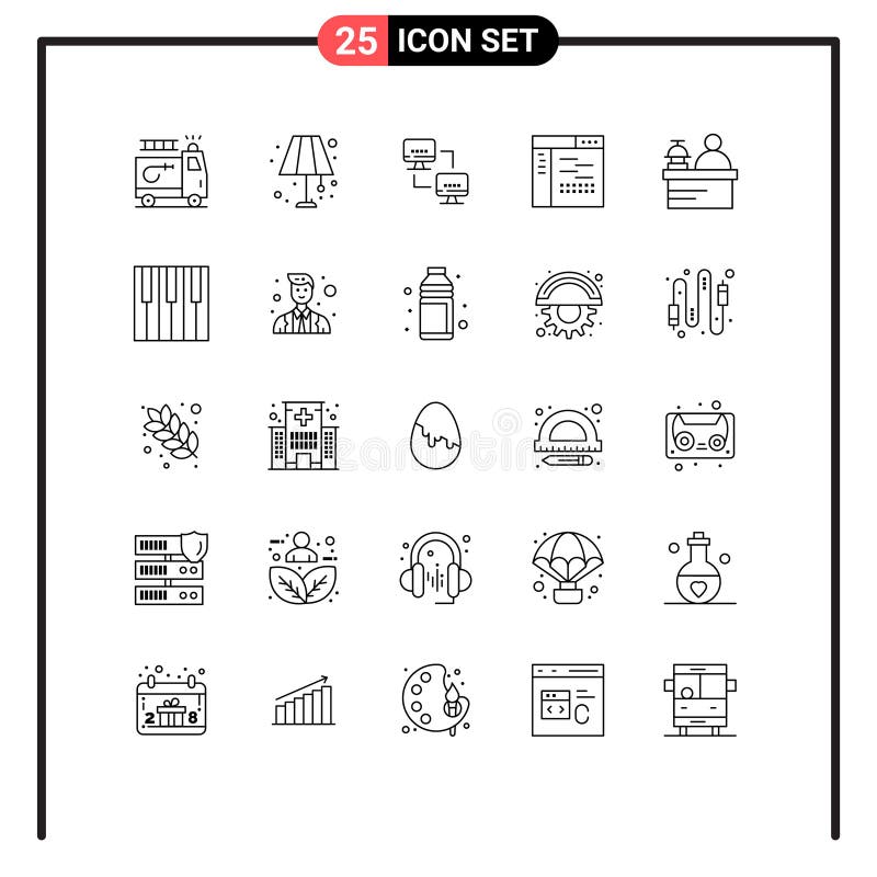 Editable Vector Line Pack of 25 Simple Lines of concierge, page, computer, development, code vector illustration