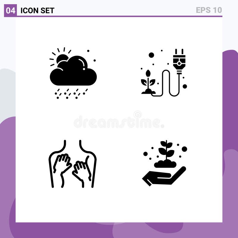 Pictogram Set of 4 Simple Solid Glyphs of cloud, health, ecological, herb, spa vector illustration