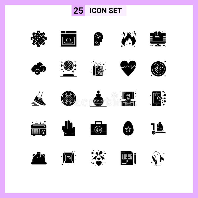 Universal Icon Symbols Group of 25 Modern Solid Glyphs of cloud, store, mind, shopping, flame vector illustration
