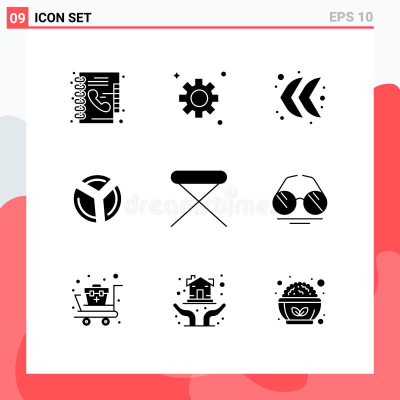 Pictogram Set of 9 Simple Solid Glyphs of Household, Furniture