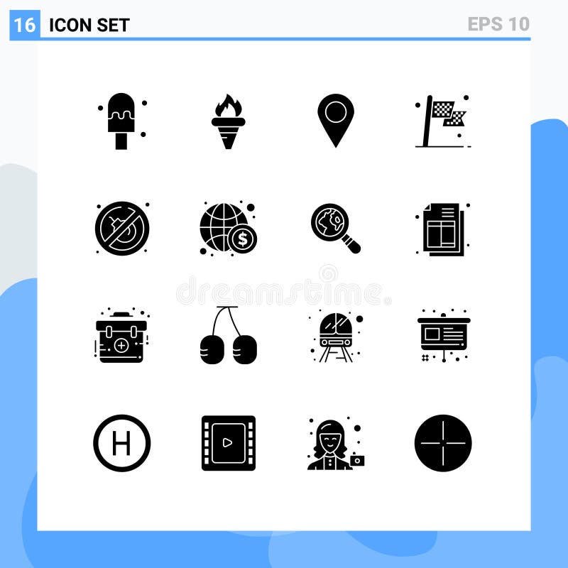 Editable Vector Line Pack of 16 Simple Solid Glyphs of place, fire, marker, flag, destination vector illustration