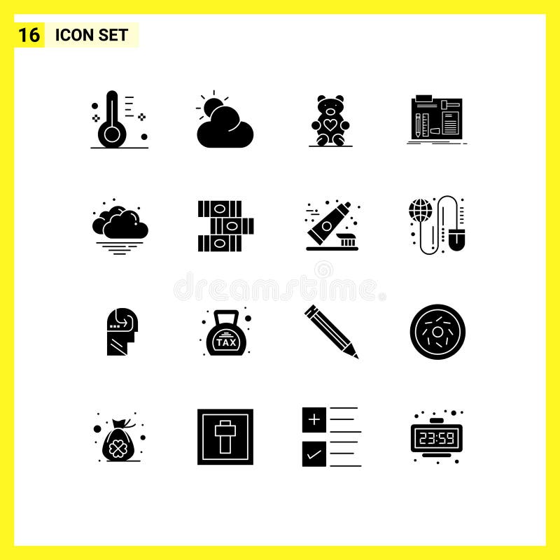 Editable Vector Line Pack of 16 Simple Solid Glyphs of weather, cloud, loving, workshop, diy vector illustration