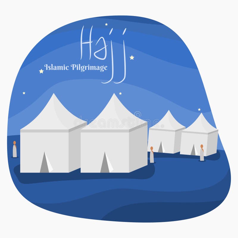 Muslim Pilgrims at Mina Tents Area Vector Illustration