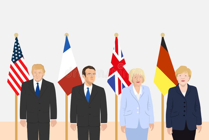 Merkel and Macron Portrait Silhouettes with Flags, Vector Illustration ...