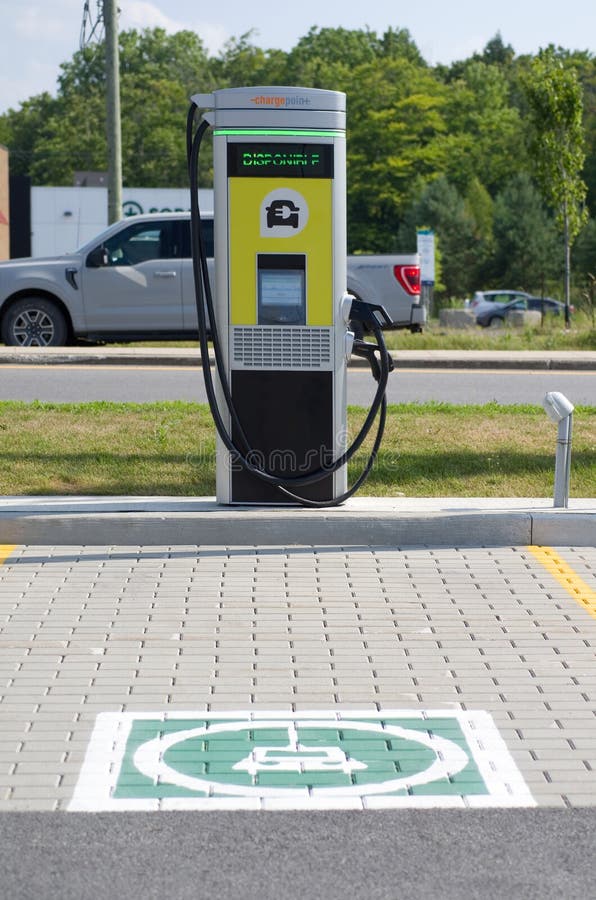 Editorial Image of an Electric Vehicle Charging Station in Quebec, Canada royalty free stock photography