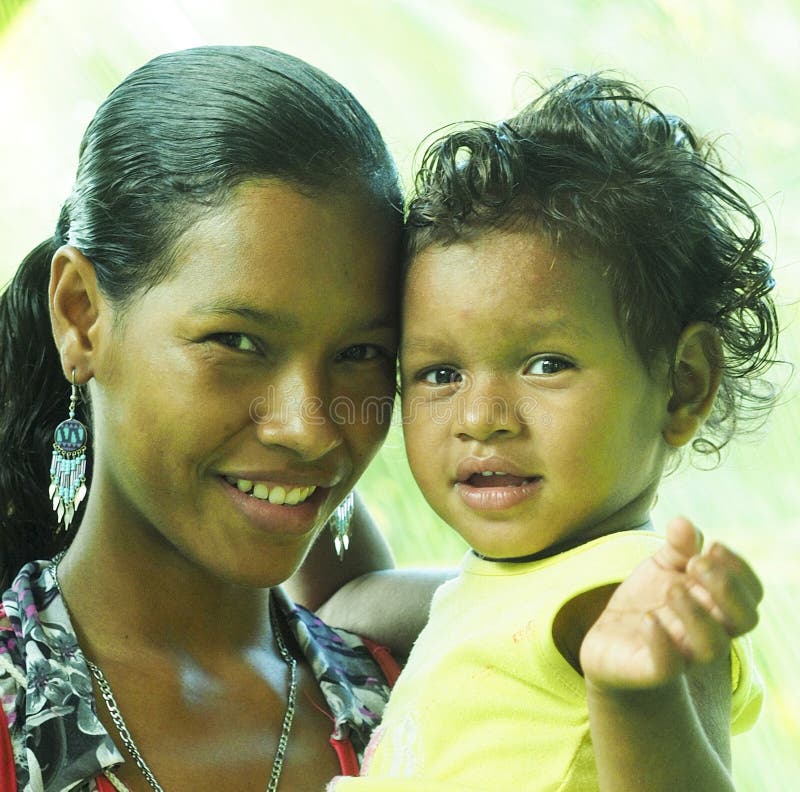 Editorial latina woman mother with baby daughter