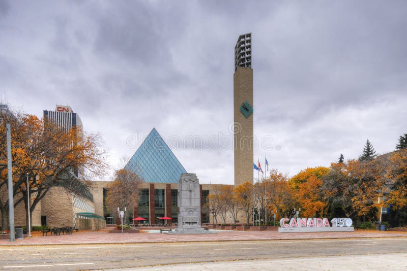 Edmonton Canada City Hall and Canada 150 Sign Editorial Image Image
