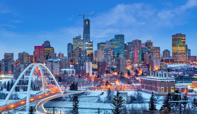 Edmonton Downtown Skyline Just After Sunset in the Winter