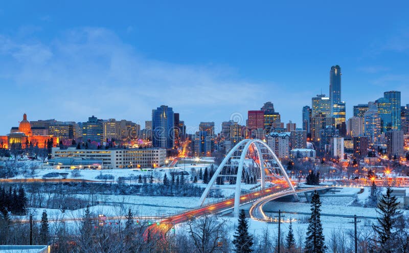 Edmonton Downtown Skyline Just After Sunset in the Winter