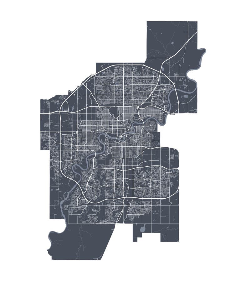 Edmonton map. Detailed map of Edmonton city poster with streets. Cityscape vector