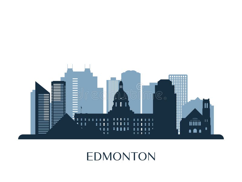 Edmonton skyline, monochrome silhouette.