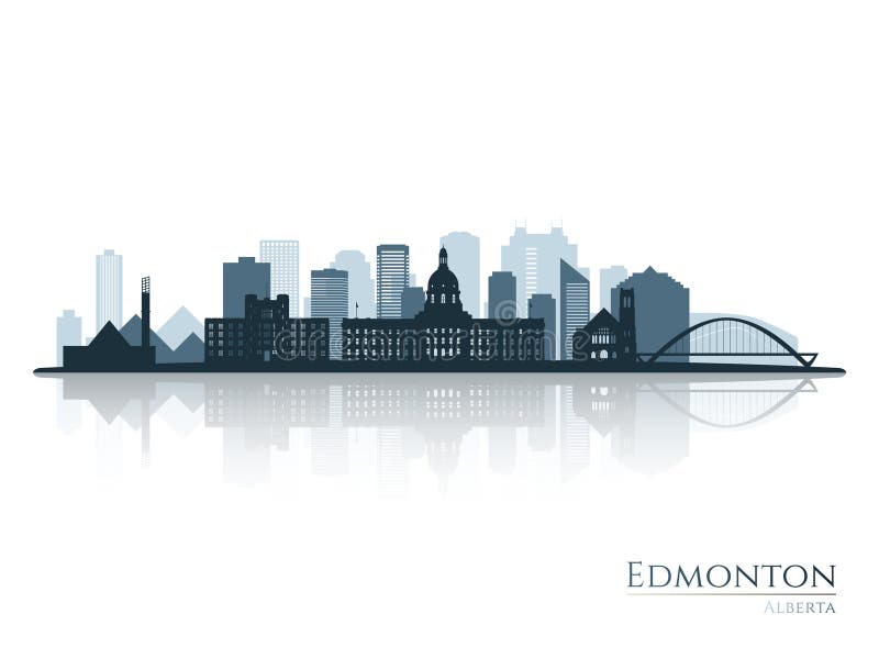 Edmonton skyline silhouette with reflection.