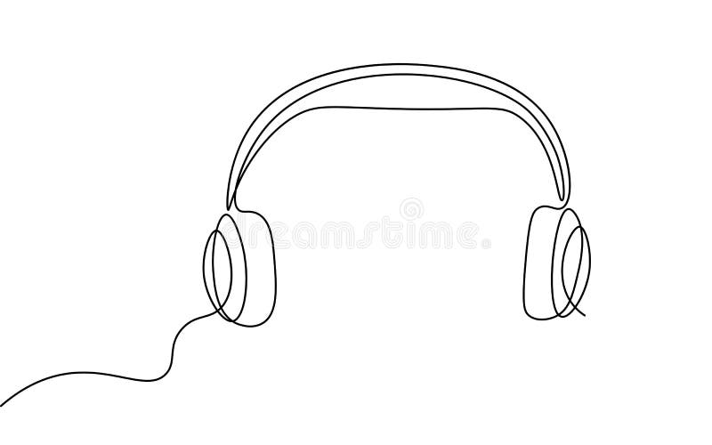 única linha desenhando uma garota feliz usando fone de ouvido