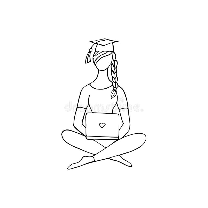 Educación En Línea. Chica Estudiando En Casa Con Una Laptop a Través De Internet. Dibujo a Mano Con Una Línea Negra Stock de ilustración - Ilustración de aislado, negro: 183476527 Educación En Línea. Chica Estudiando En Casa Con Una Laptop a Través De Internet. Dibujo a Mano Con Una Línea Negra Stock de ilustración - Ilustración de aislado, negro: 183476527