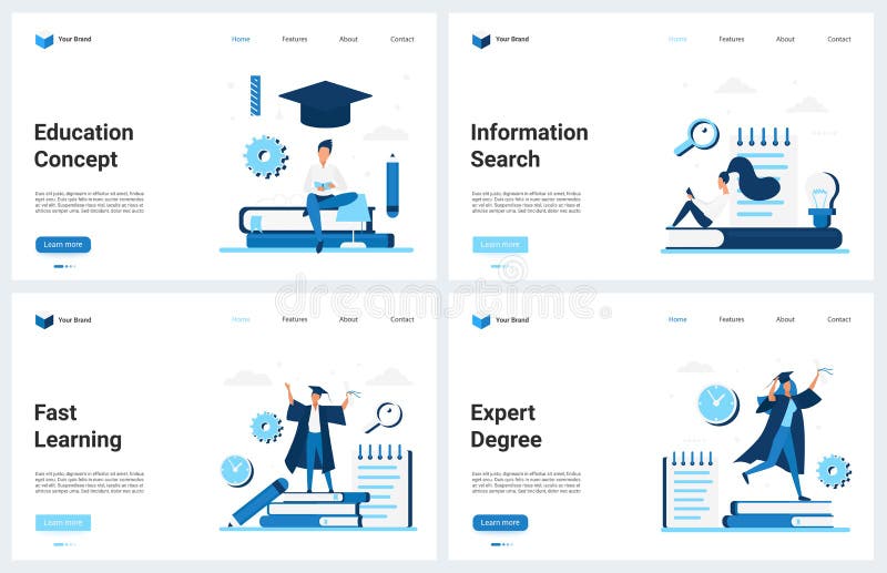 Educación en la universidad universitaria aprender el concepto de tecnología de estudio conjunto de páginas de inicio ilustración del vector