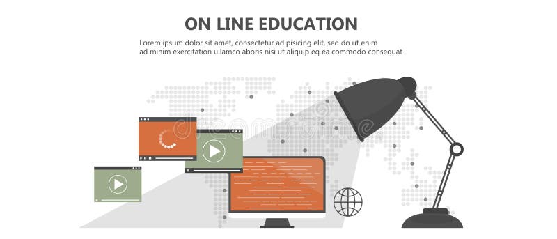 Educación, entrenamiento, en la línea tutorial, concepto del aprendizaje electrónico Ordenador portátil con vídeo en la línea ent ilustración del vector Educación, entrenamiento, en la línea tutorial, concepto del aprendizaje electrónico Ordenador portátil con vídeo en la línea ent ilustración del vector