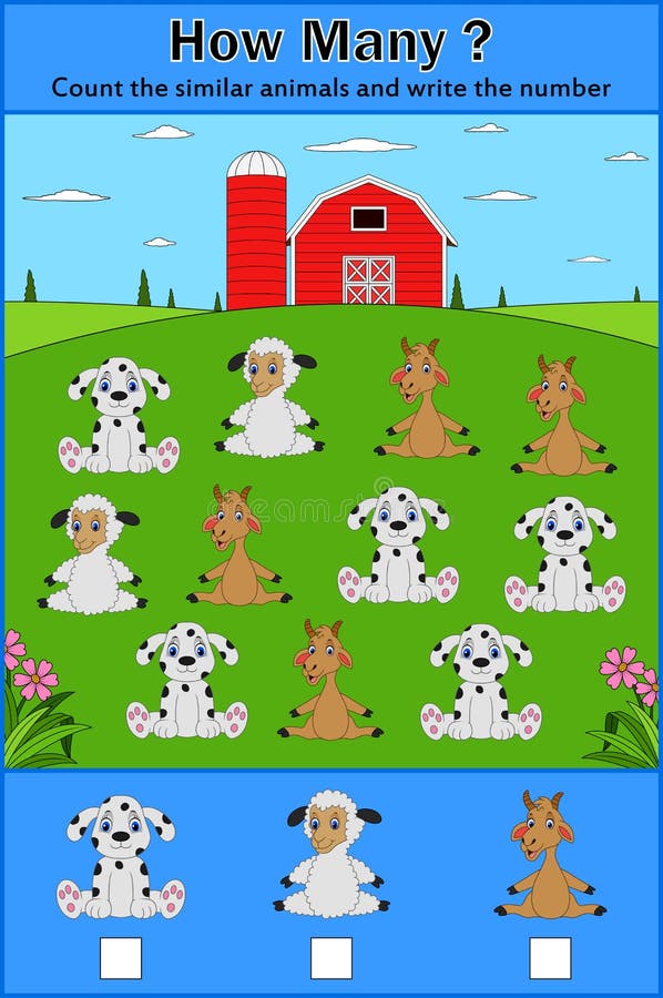 Educación que cuenta el juego de los animales para los niños preescolares ilustración del vector Educación que cuenta el juego de los animales para los niños preescolares ilustración del vector