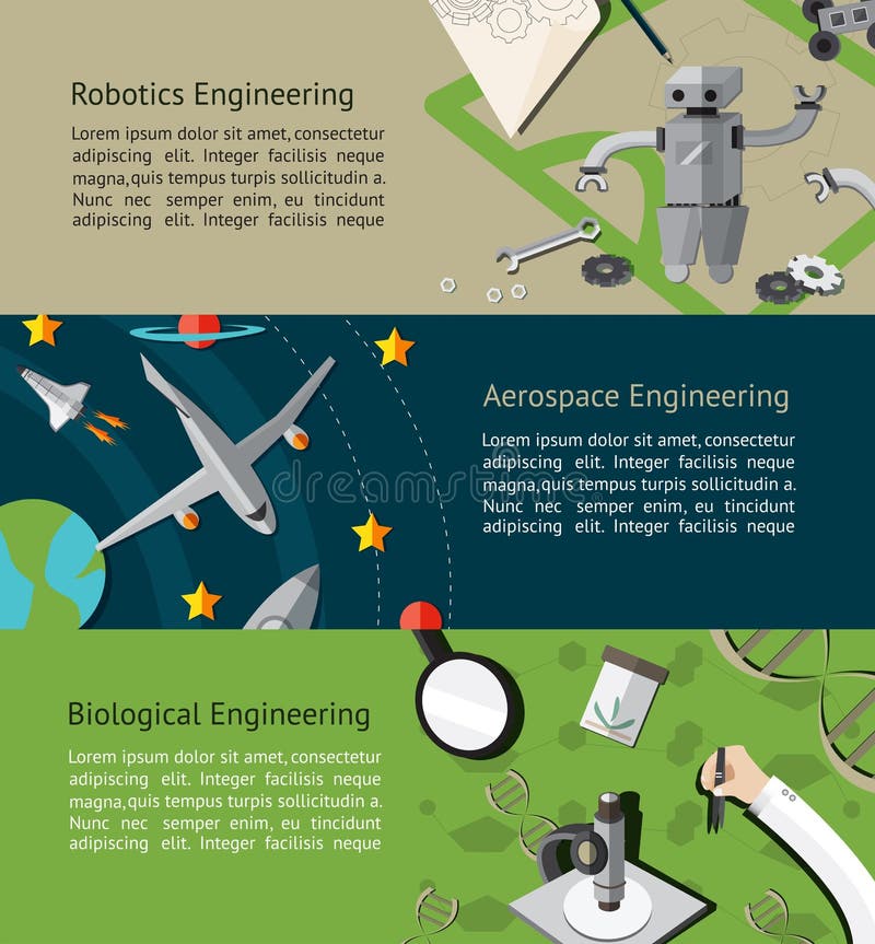 Educación robótica, aeroespacial, biológica de la ingeniería infographic ilustración del vector Educación robótica, aeroespacial, biológica de la ingeniería infographic ilustración del vector