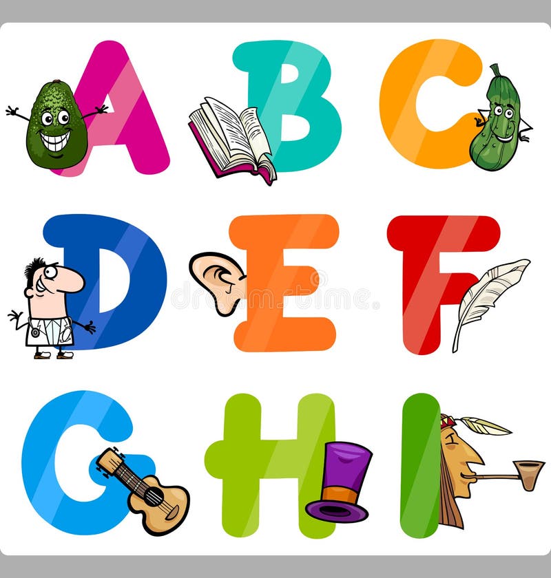 Alphabet with objects for kids Royalty Free Vector Image