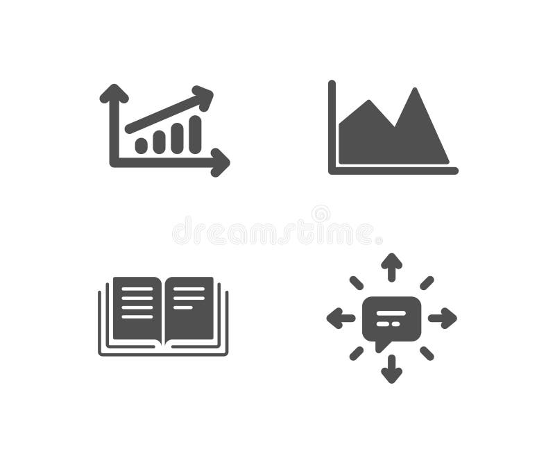 Education, Chart and Line chart icons. Sms sign. Instruction book, Financial graph, Conversation. stock illustration