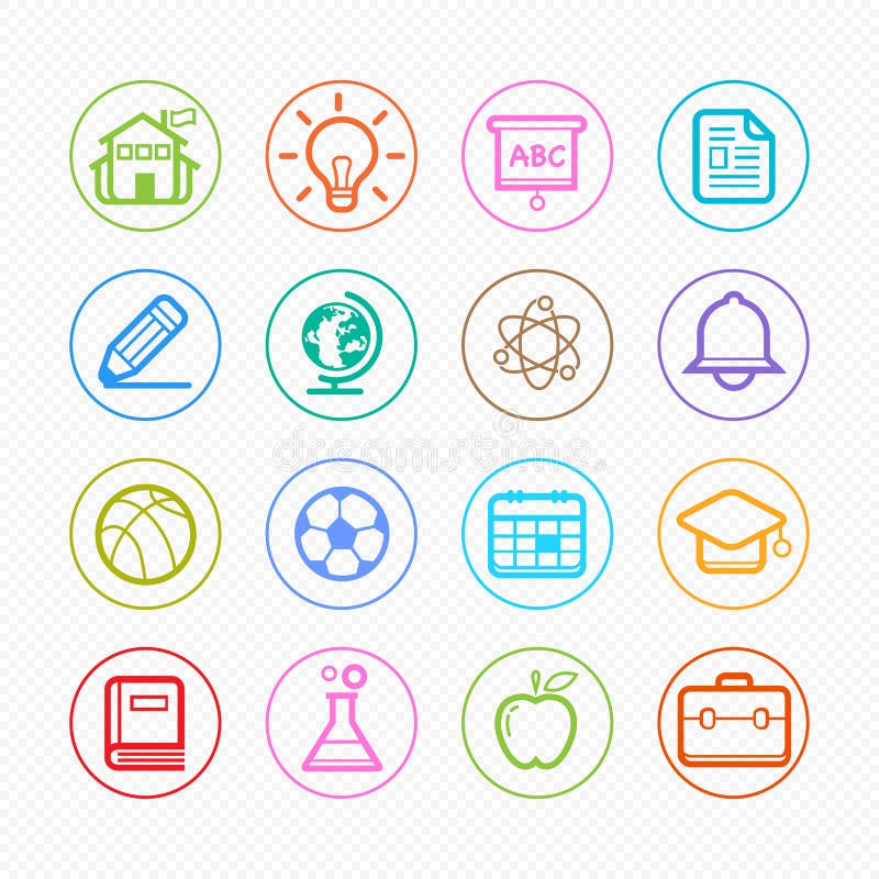 Download Education Color Line Icons On White Background - Vector Illustration Stock Vector - Illustration ...