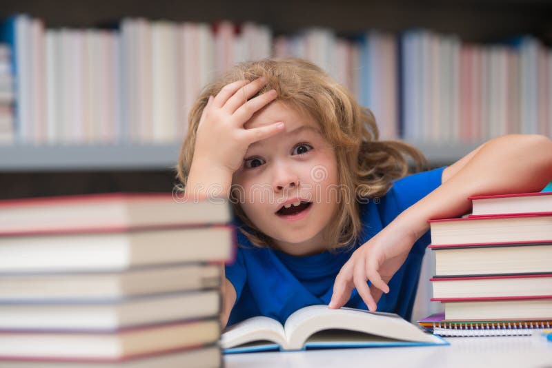 Education Concept School Boy Reading Book In Library Kids Development