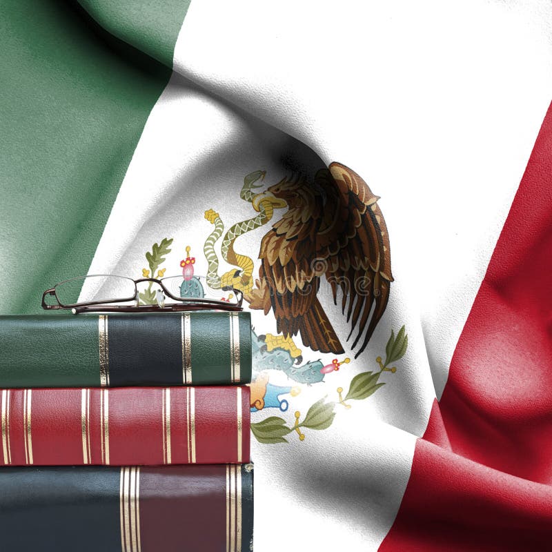 Education Concept Stack of Books and Reading Glasses Against National