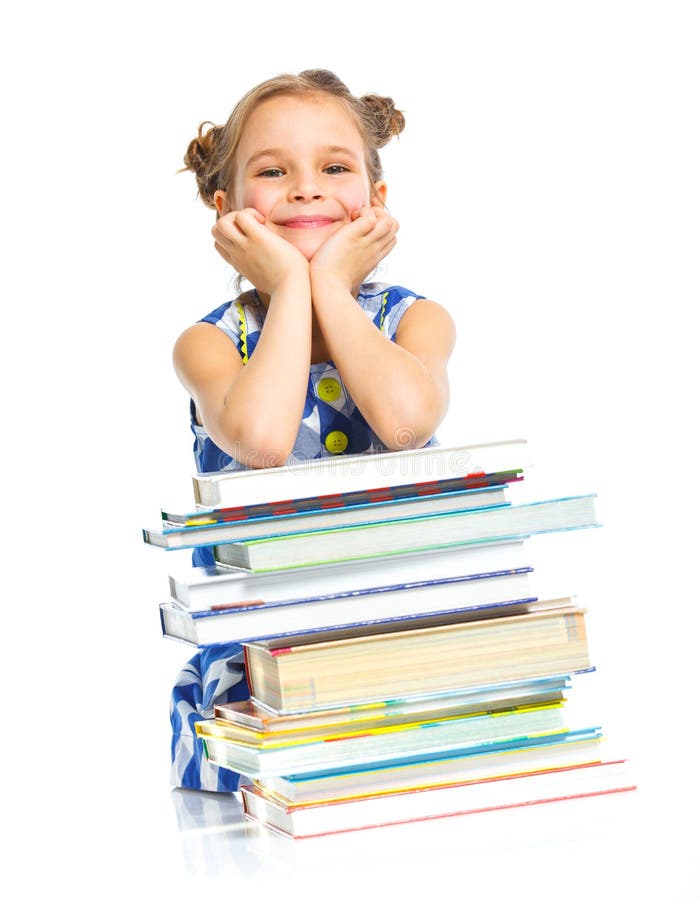 Education - funny girl with books.