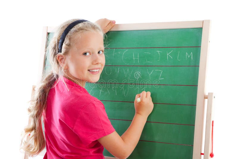 Education girl writing on blackboard