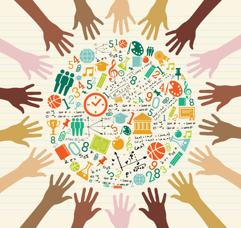 Education global icons human hands. stock illustration Education global icons human hands. stock illustration