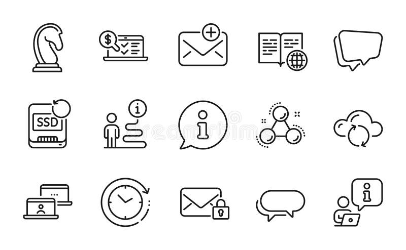 Education icons set. Included icon as Secure mail, Speech bubble, Outsource work. Vector vector illustration