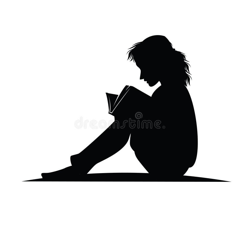 young girl reading silhouette