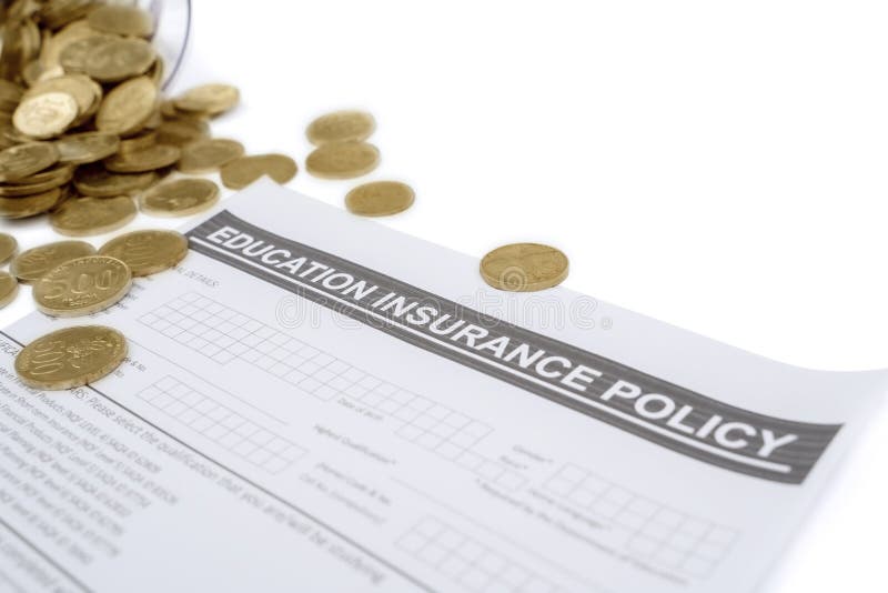 Education Insurance Policy And Coins On Table Stock Photo ...