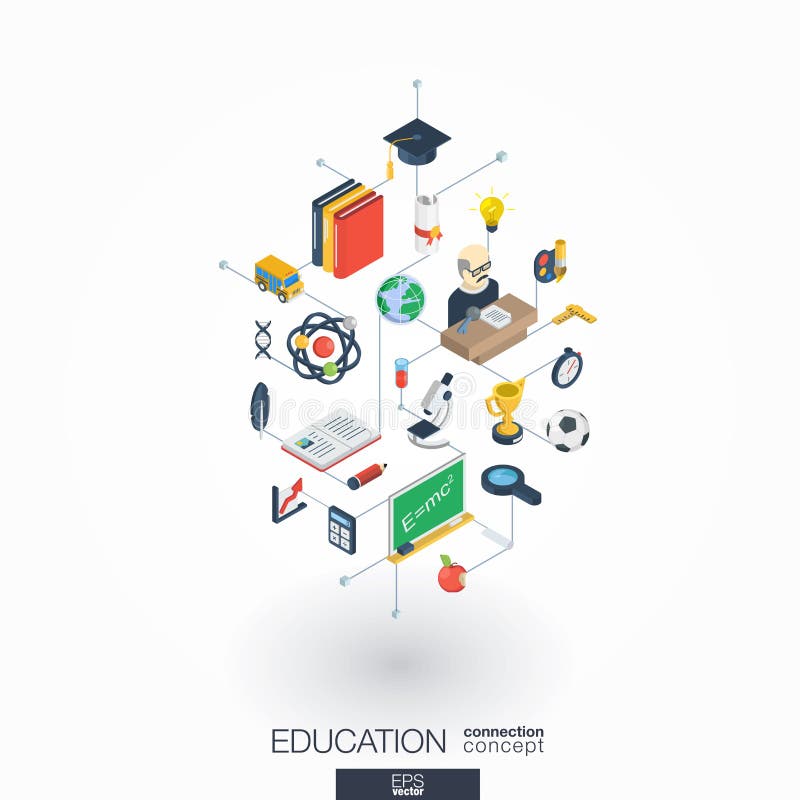Education integrated 3d web icons. Digital network isometric concept. stock illustration