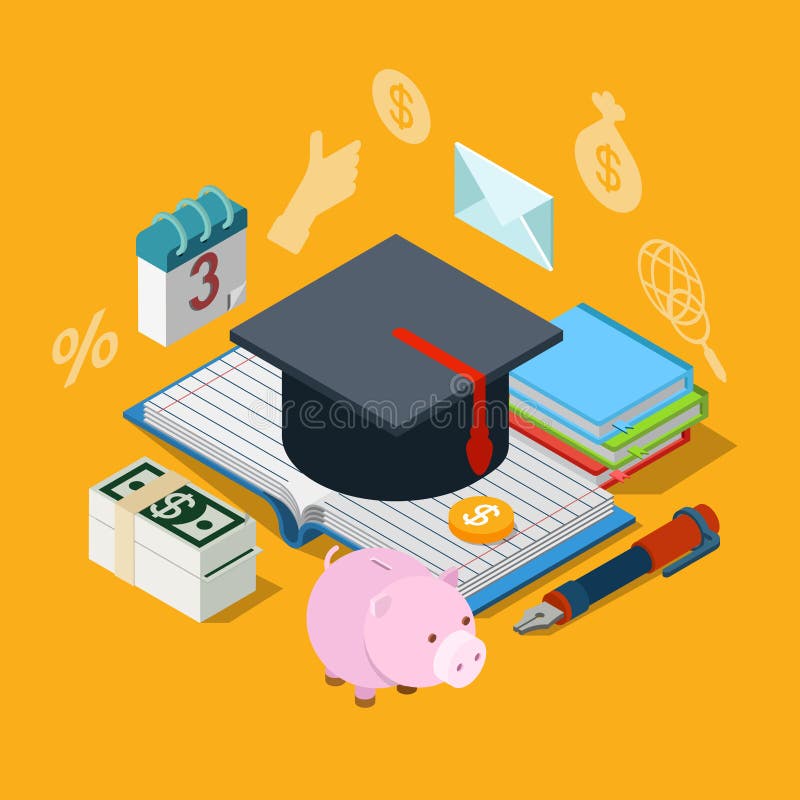Education knowledge tuition fee credit loan flat 3d isometric vector illustration Education knowledge tuition fee credit loan flat 3d isometric vector illustration