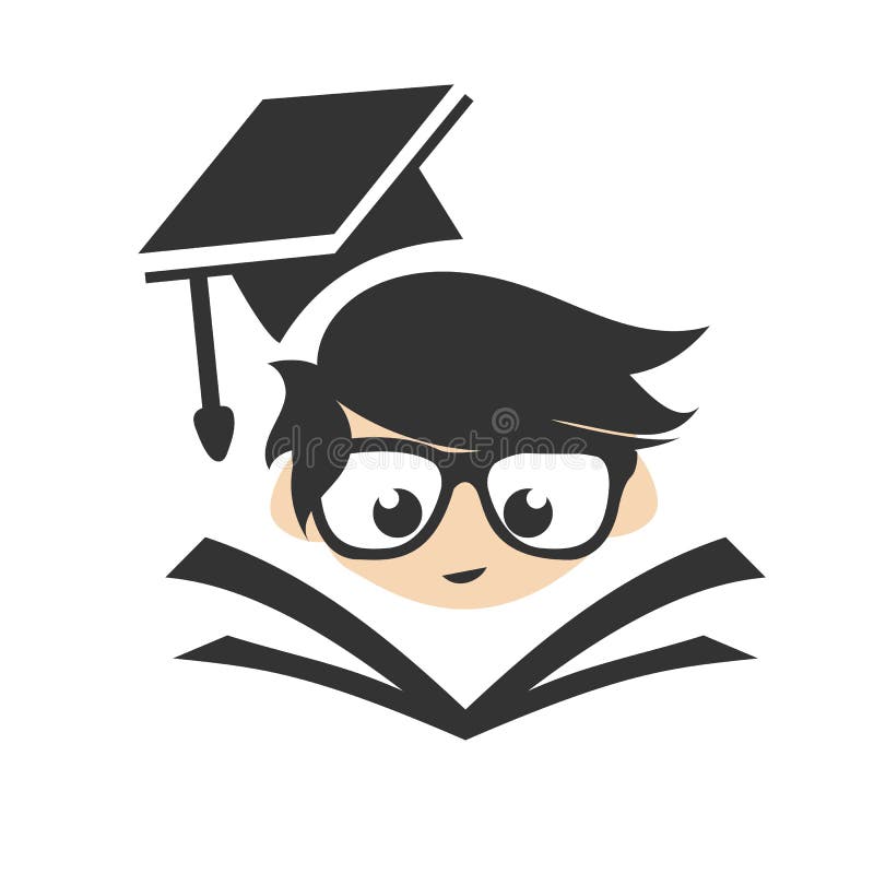 Education Logo. Cool Geek Reading a Book with Cap Cartoon Vector  Illustration Stock Vector - Illustration of business, glasses: 170442067