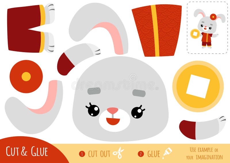 Education paper game for children, Chinese new year character rabbit and cash vector illustration
